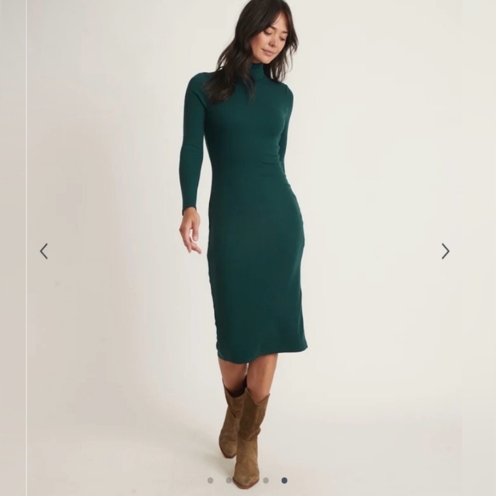 Marine Layer Ponderosa Pine Lexi Rib Long Sleeve Turtleneck Midi Dress Size S